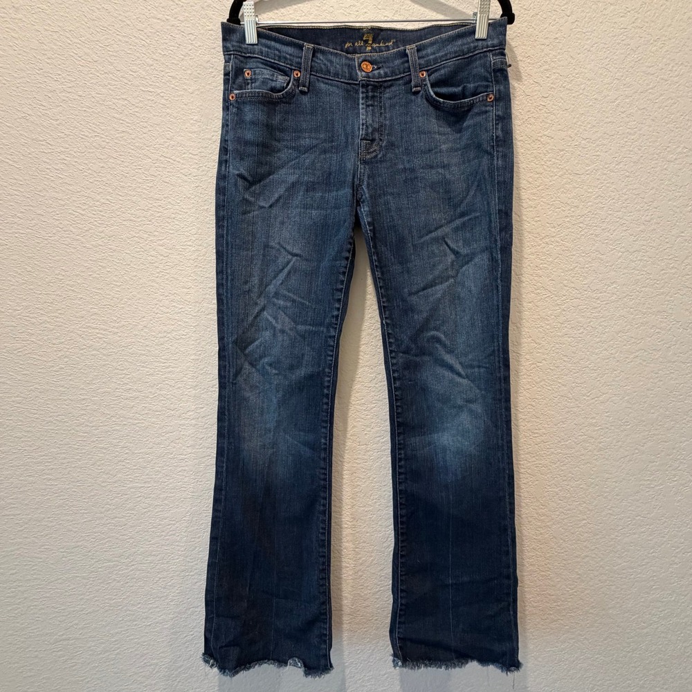 7 For All Mankind Bootcut Jeans Dark Wash Raw Hem Size 30 U075NJ080U-080U